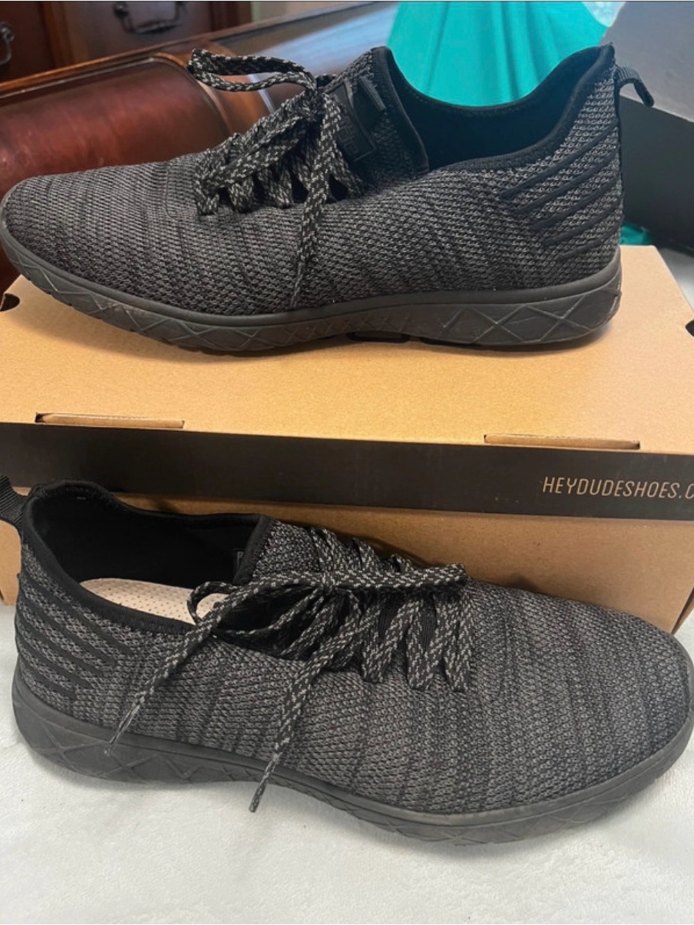 Hey Dude Men's Black Knit Lace-Up Sneakers